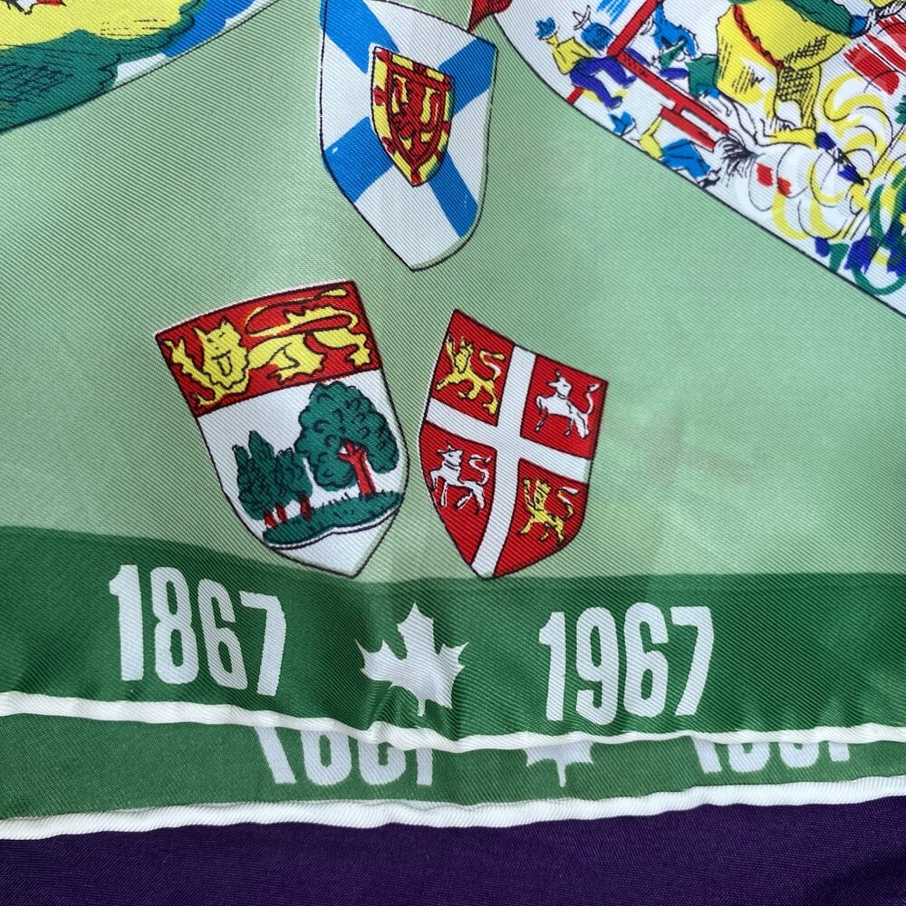 Vintage 1967 Canada Centennial Souvenir Scarf | Hand Printed Hand Rolled - Picture 12 of 13
